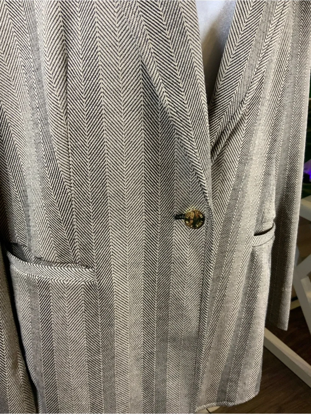 Anne Klein Taupe Striped Single-Button Blazer